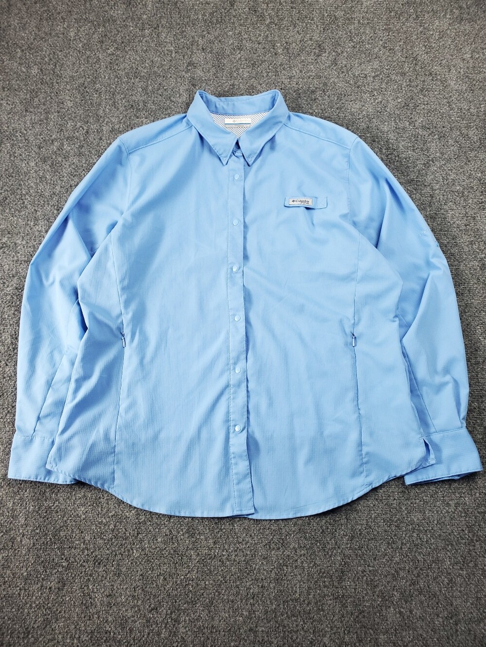 Columbia PFG Fishing Shirt Womens XL Snap Up Vented Roll Sleeve Blue Button Up - Picture 2 of 12